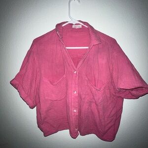 Love Notes Fuchsia Button-Down Beach Crop Top